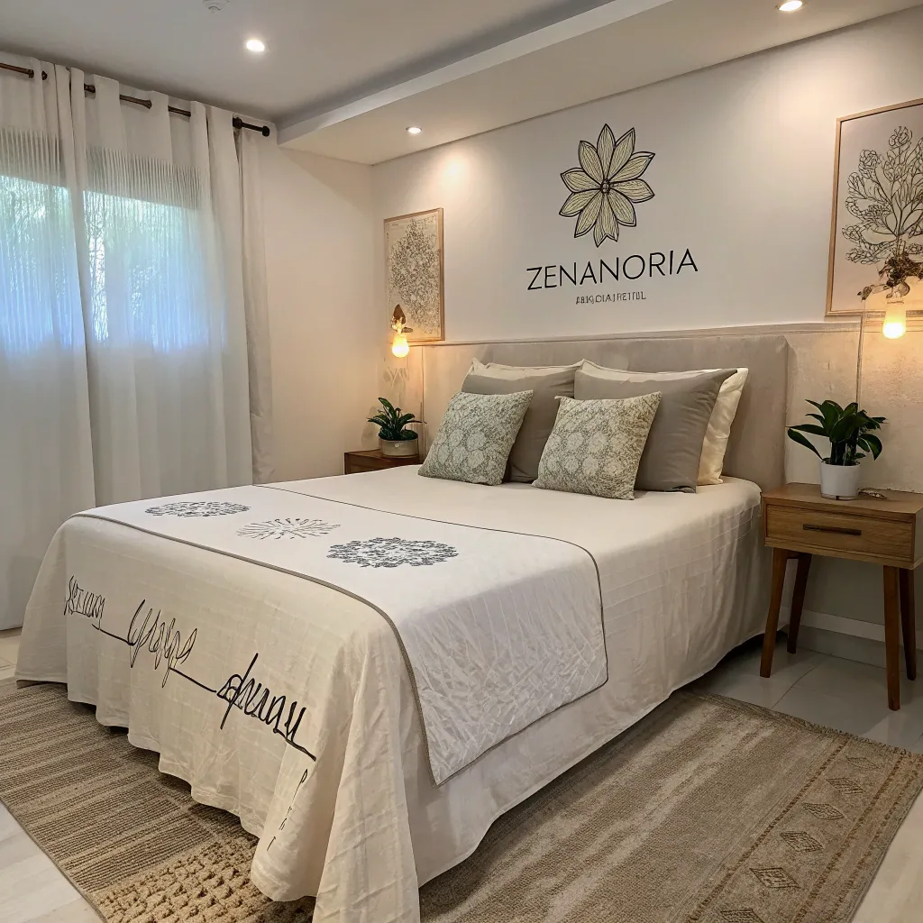 A serene bedroom styled with ZENLAPHORIA bedding